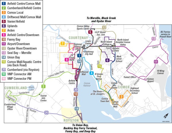 Comox Valley Regional Transit system map.