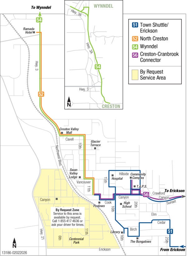 Creston Valley Regional Transit system map.