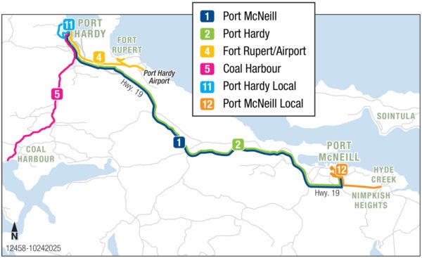 Mount Waddington Regional Transit system map.