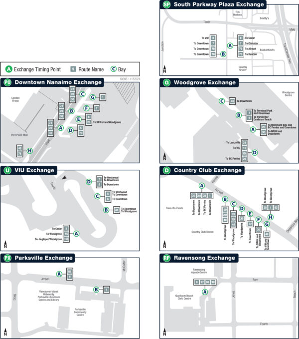 Regional District of Nanaimo transit exchanges diagram.
