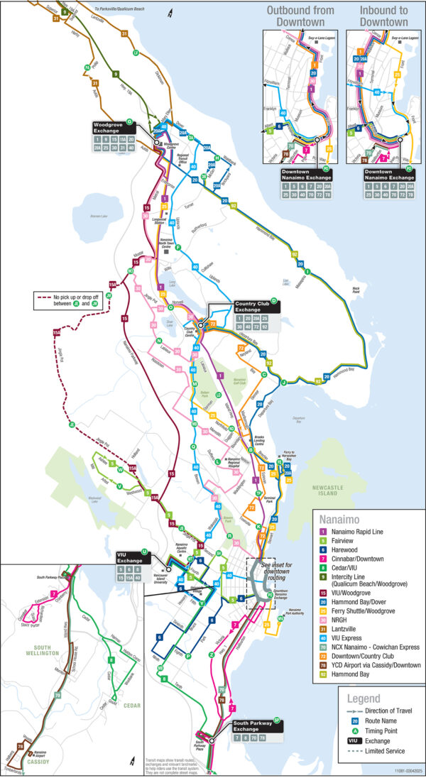 Regional District of Nanaimo regional transit map.
