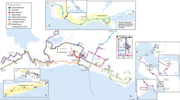 System transit map for Powell River.