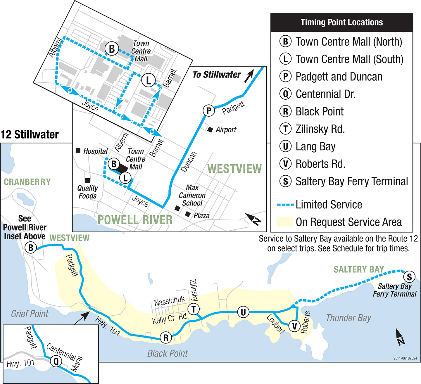 Transit map for Powell River route 12
