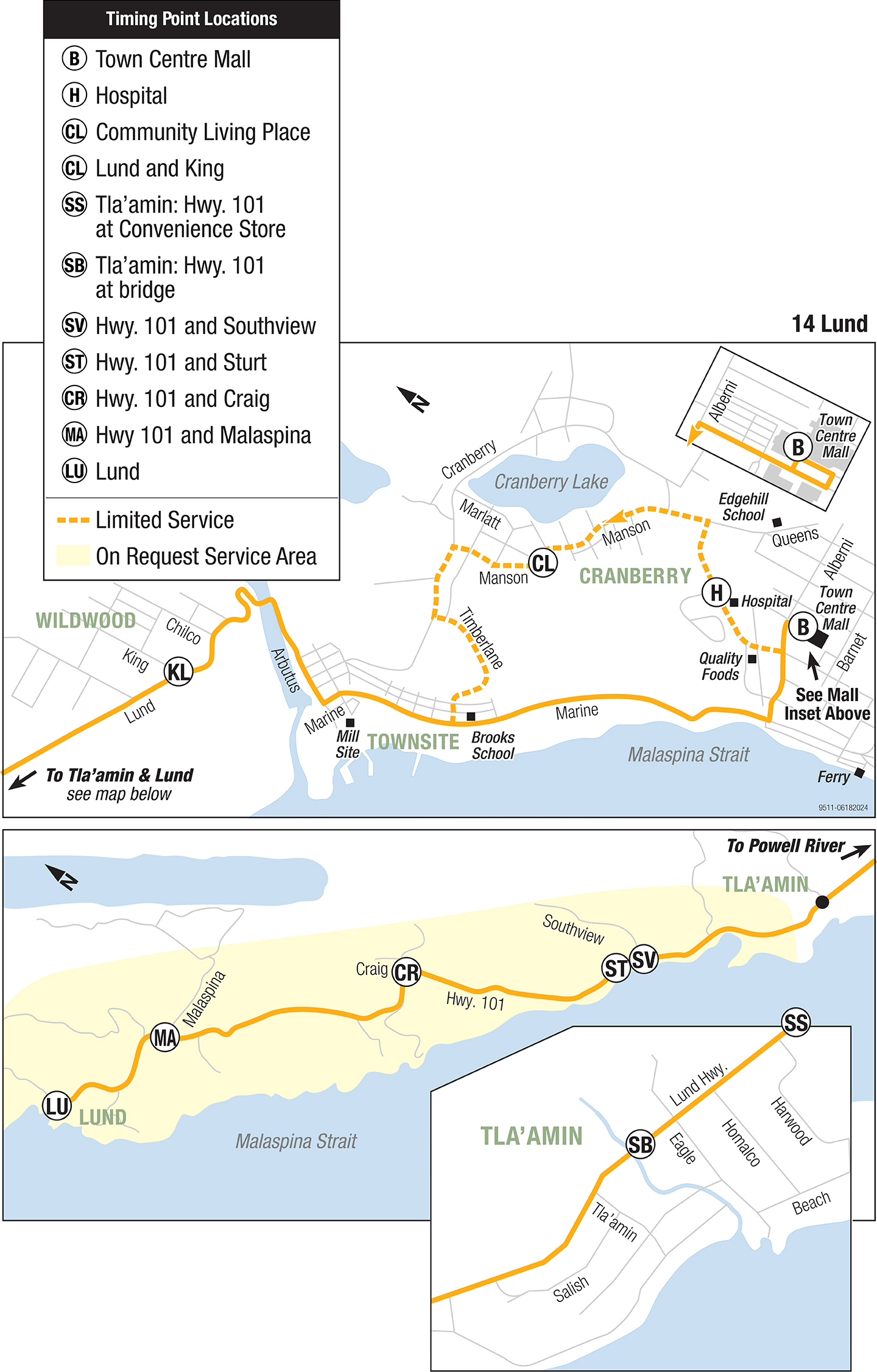 Transit map for Powell River route 14