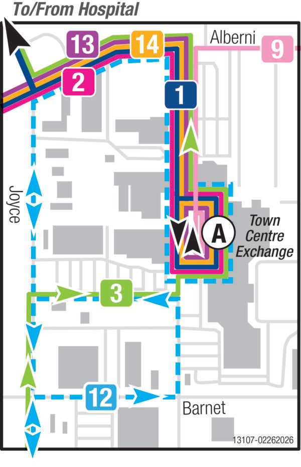 Powell River Regional Transit service at the Town Centre Exchange.
