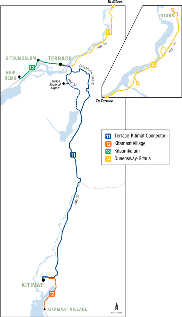 Skeena Regional Transit system map.