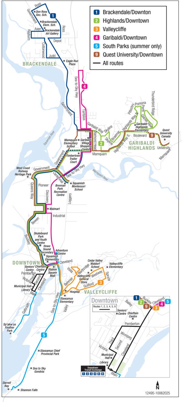 Map of Squamish Transit regional services.