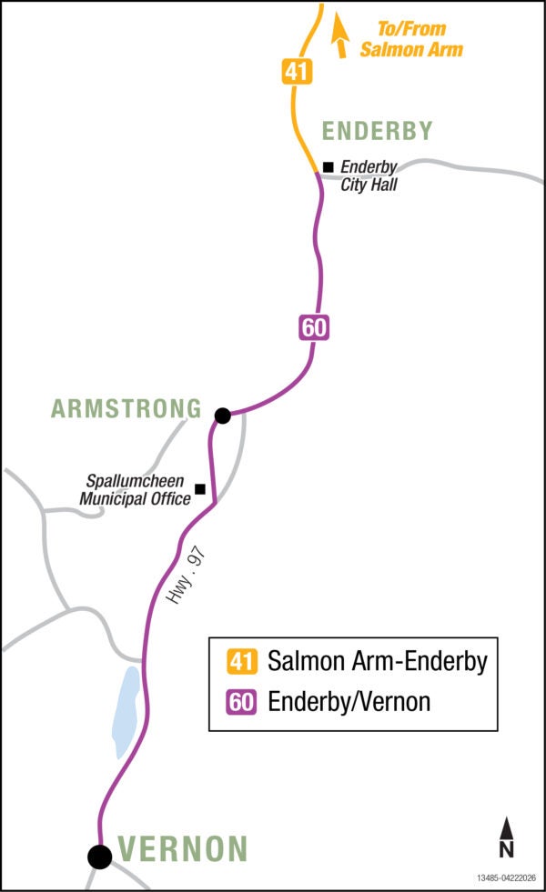 Vernon Regional Transit map of service to Armstrong and Enderby.