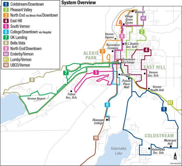 Vernon Regional Transit system map.