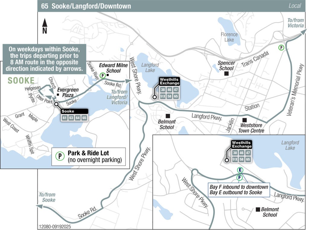 Victoria route 65 transit map. 