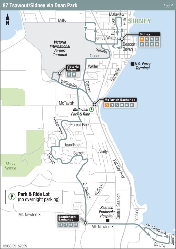 Victoria route 87 transit map. 