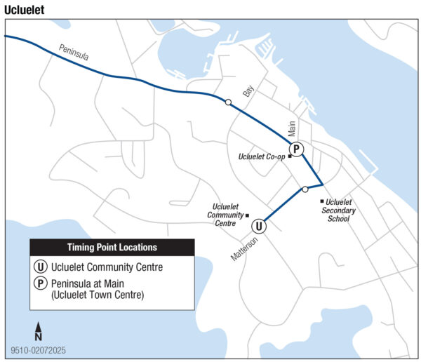 Map showing transit service within Ucluelet.