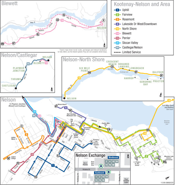 System overview map of transit services connecting to Nelson.