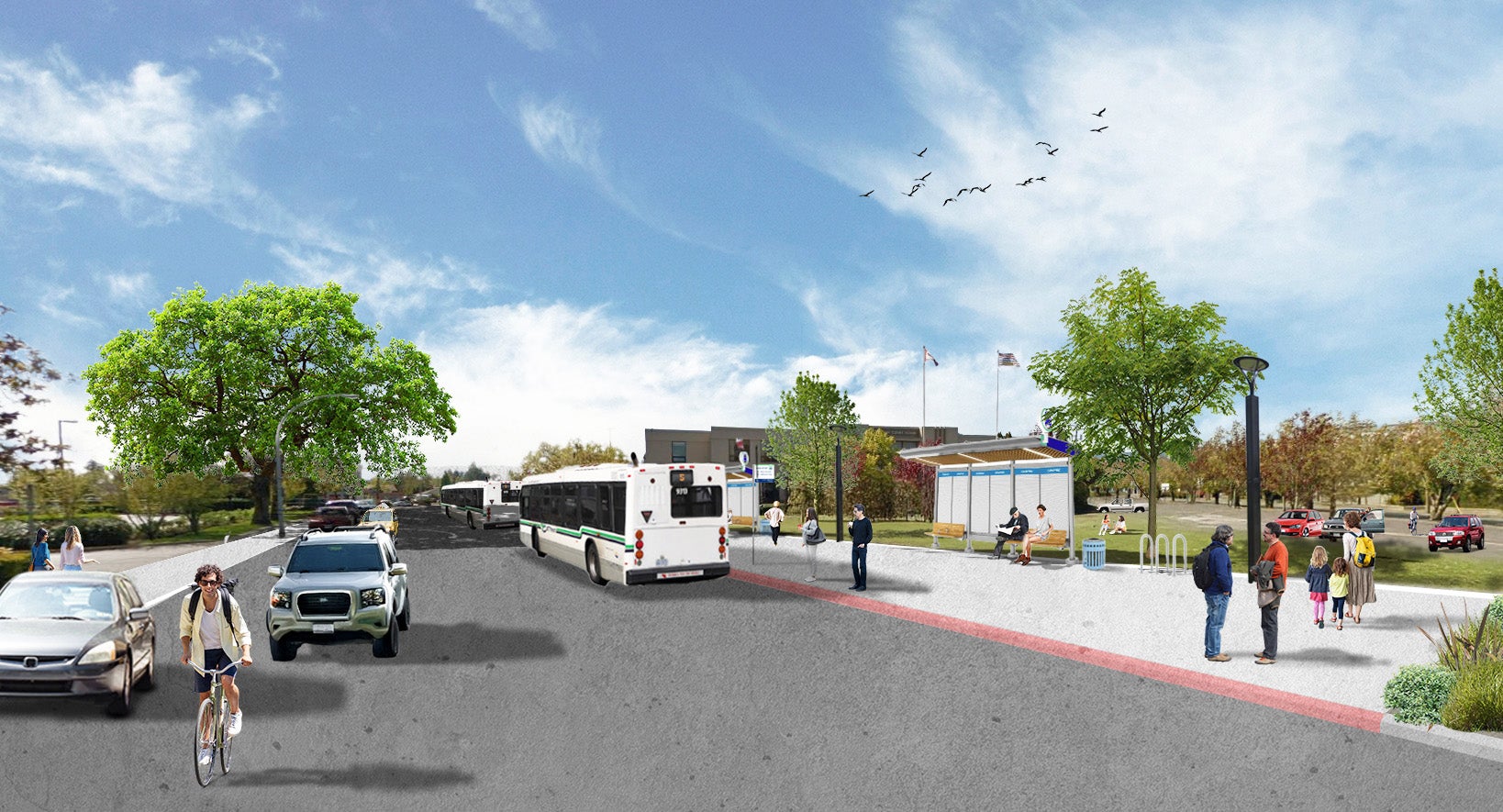 Rendering of the future transit exchange on England Avenue in downtown Courtenay.