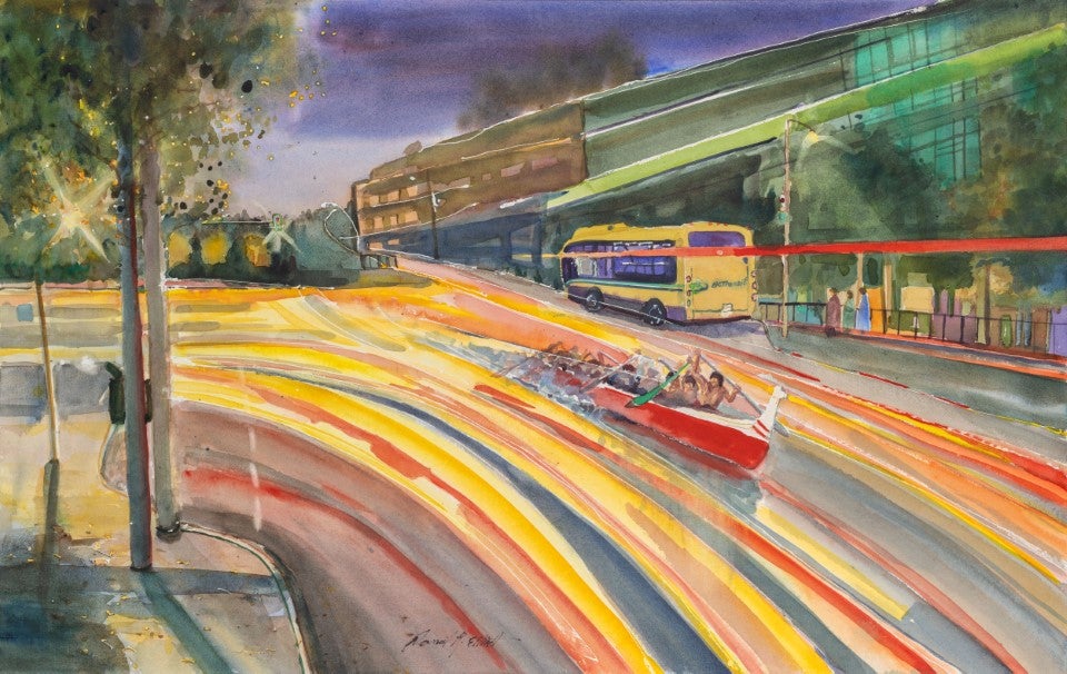 ‘Transiting the Margins’, a watercolour painting by Daniel Elliott.