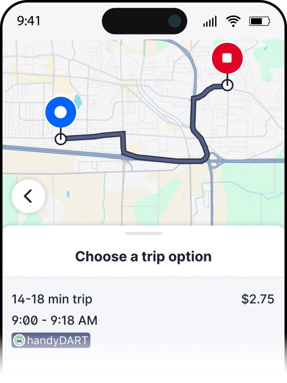 Example of trip selection in the handyDART app