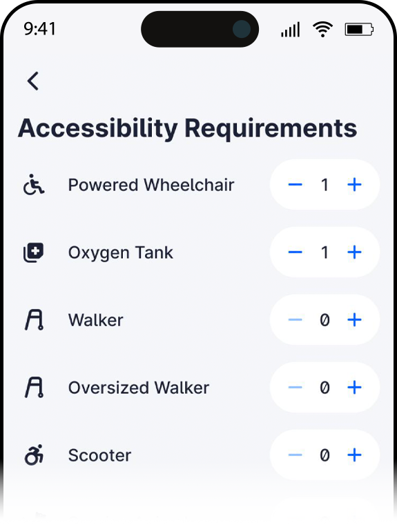 Example of user settings in the handyDART app
